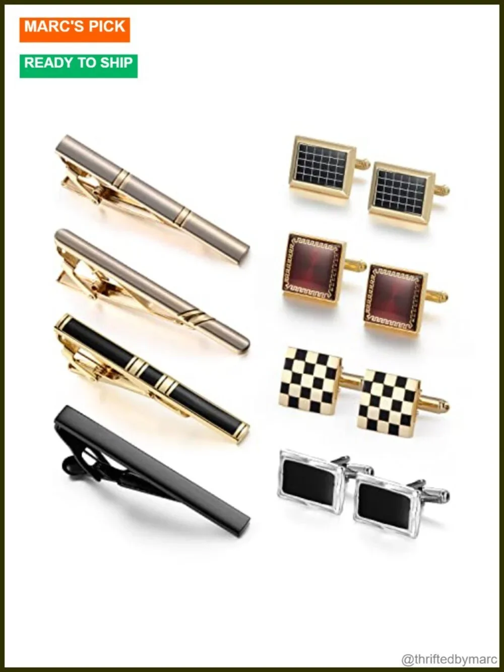 Men's Tie Clip and Cufflink Set 12 PCS, Necktie Bar Pins Cuff Links, Brass,